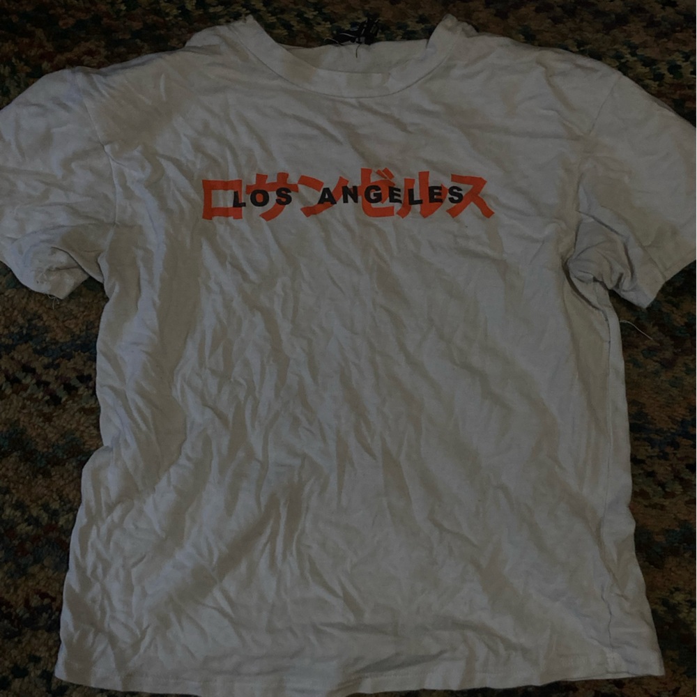 🌸Trendy White Tee with Orange Los Angeles Graphic
